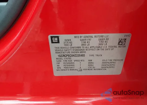 2017 Chevrolet Silverado 1500 Custom z USA, uszkodzony, nr VIN 1GCRCPEC8HZ226465